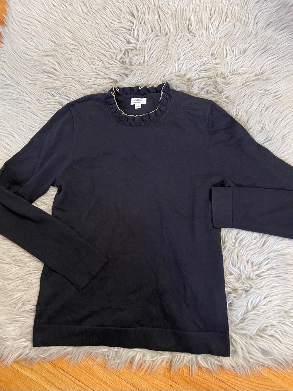J. Crew Black Long Sleeve Ruffle Neck Sweater